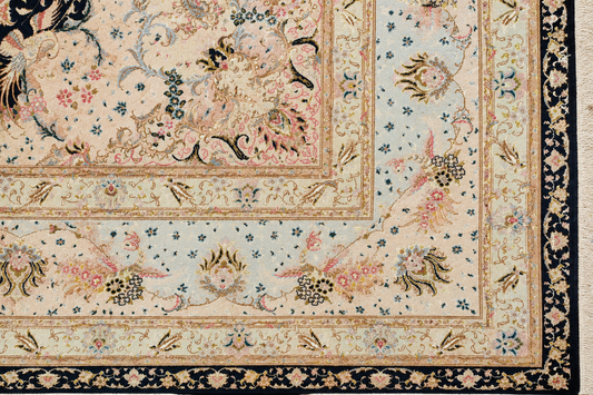 Tabriz Royal Wool and Silk on Silk Base Black With Pastels 13 X 10 FT