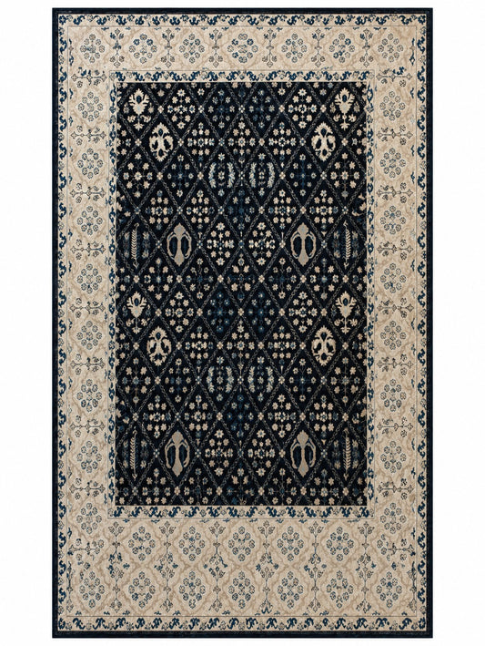 Black/Beige Hand Knotted Woolen Carpet