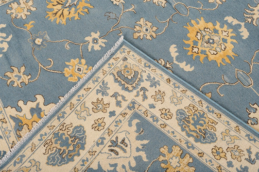Blue Hand Knotted Woolen Carpet 10 X 8 FT