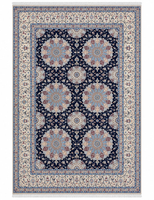 Nein Wool and Silk Made From Kurk Wool Blue/Cream Habibiyan