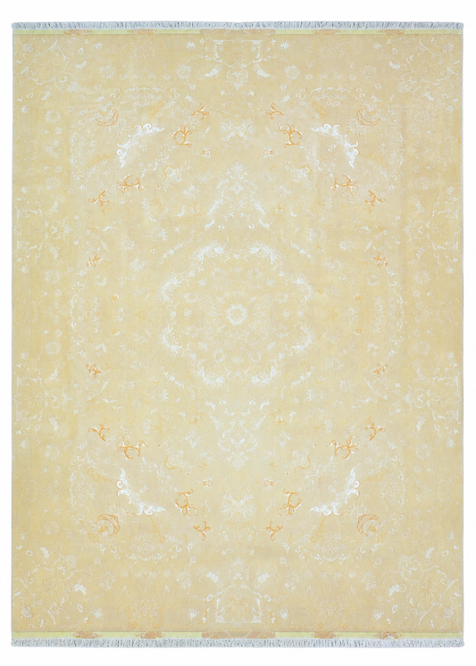Tabriz Wool and Silk Gold Self Tone Fine Hand Knotted 12 X 8 FT
