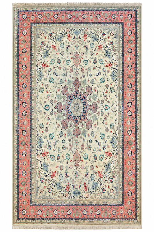 Tabriz Wool and Silk Yellow/Peach Fine Hand Knotted
