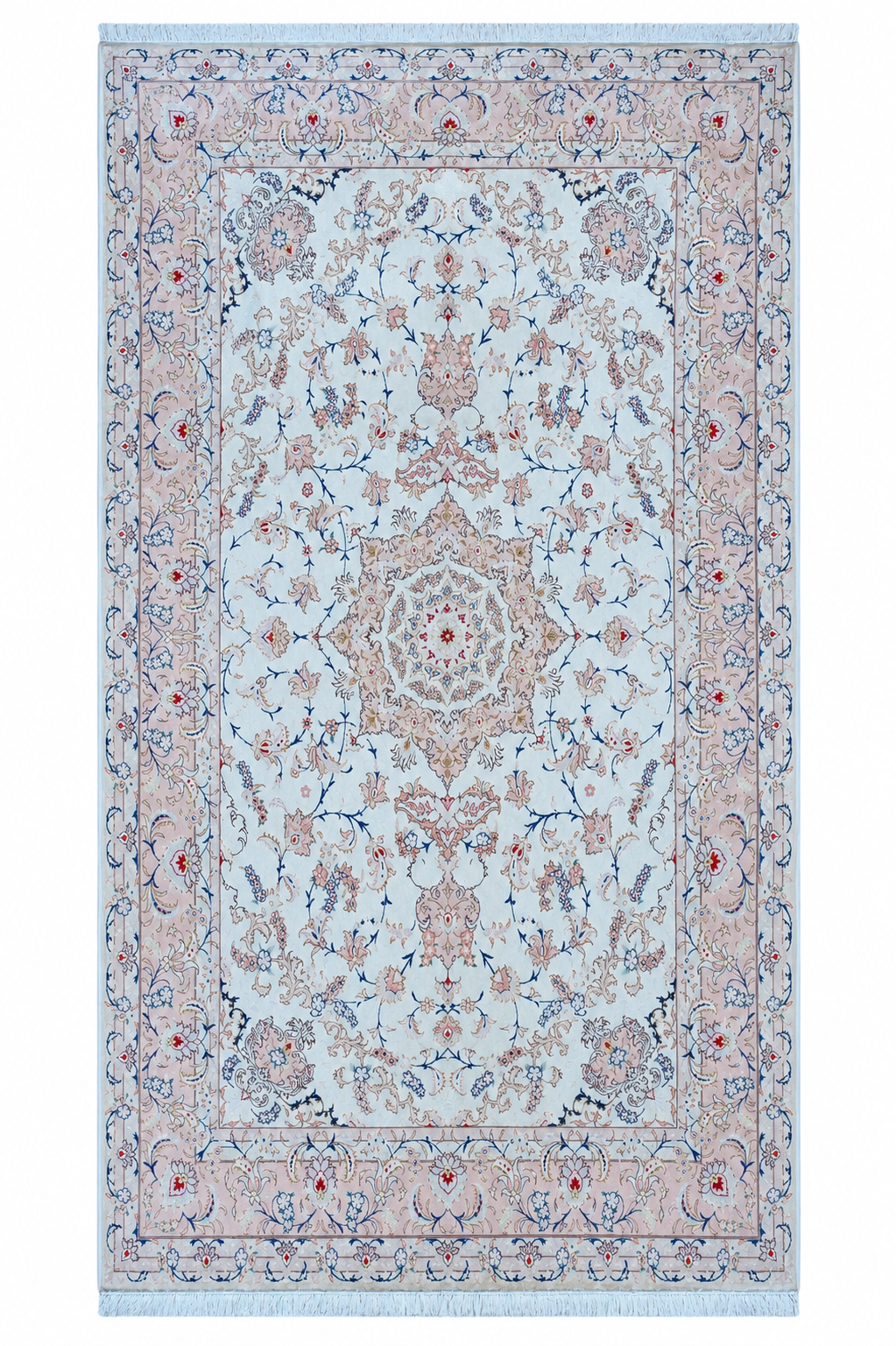 Tabriz Wool and Silk Cream/ Peach Fine Hand Knotted 10 X 7 FT