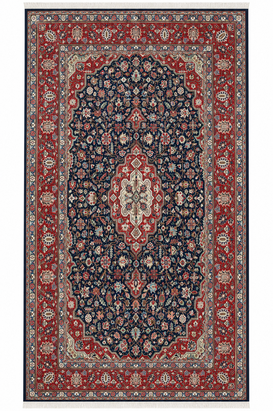 Mashad Herez Wool Black/Red Fine Hand Knotted