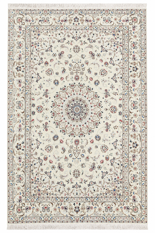 Nein Wool and Silk Made From Kurk wool Cream/Blue 11 X 8 FT
