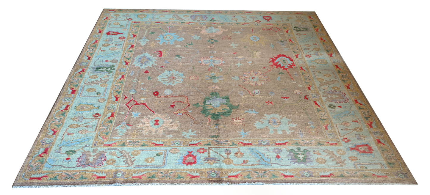 Hand Spun Wool Hand Knotted Loose Laid Carpet Peach Colour 10 X 8 FT