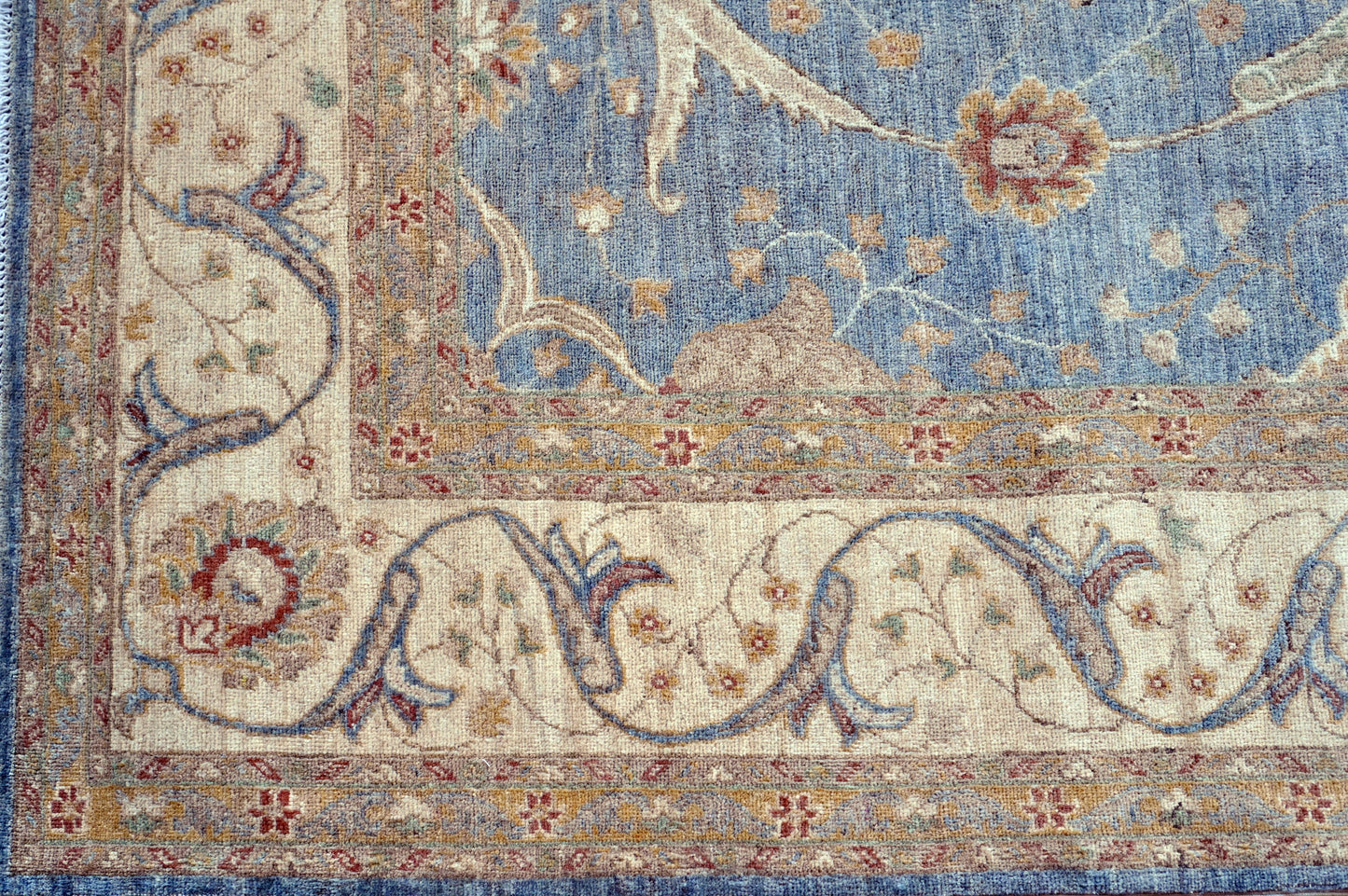 Blue/Beige Hand Knotted Woolen Carpet 10 X 8 FT