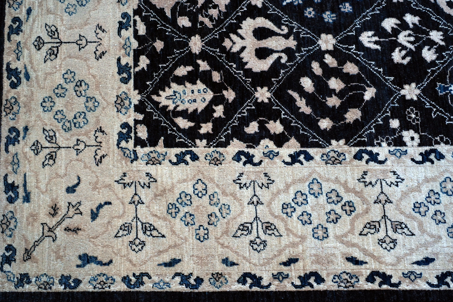 Black/Beige Hand Knotted Woolen Carpet 10 X 8 FT