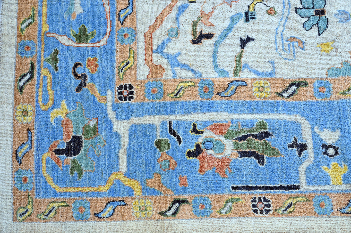 Hand Spun Wool Hand Knotted Loose Laid Carpet Blue/White 12 X 9 FT