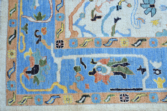 Hand Spun Wool Hand Knotted Loose Laid Carpet Blue/White