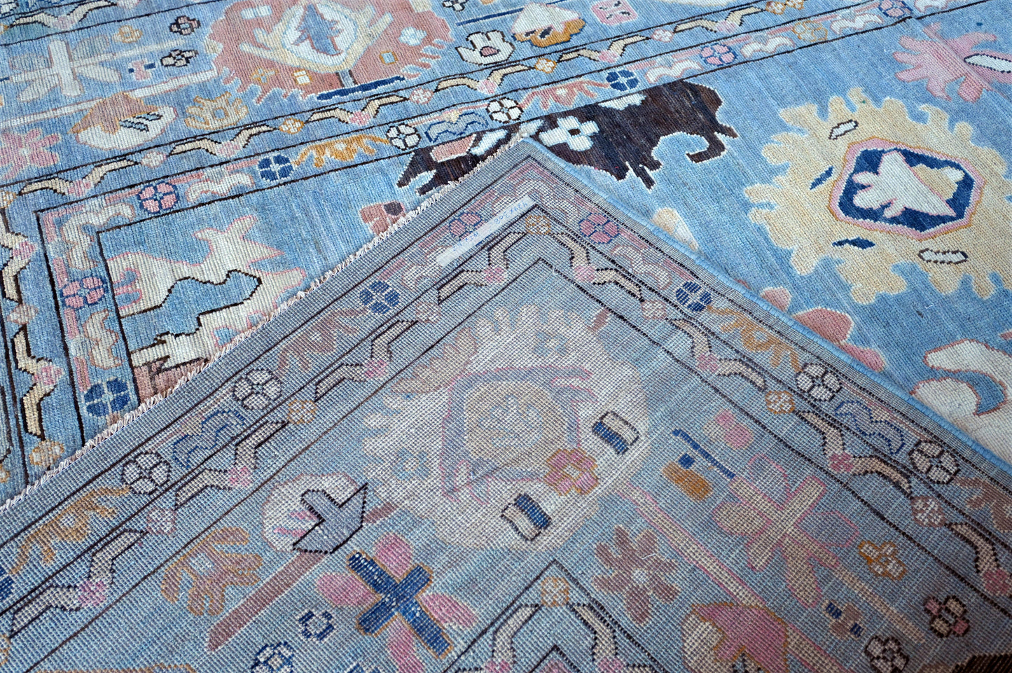 Hand Spun Wool Hand Knotted Loose Laid Carpet Blue 14 X 10 FT