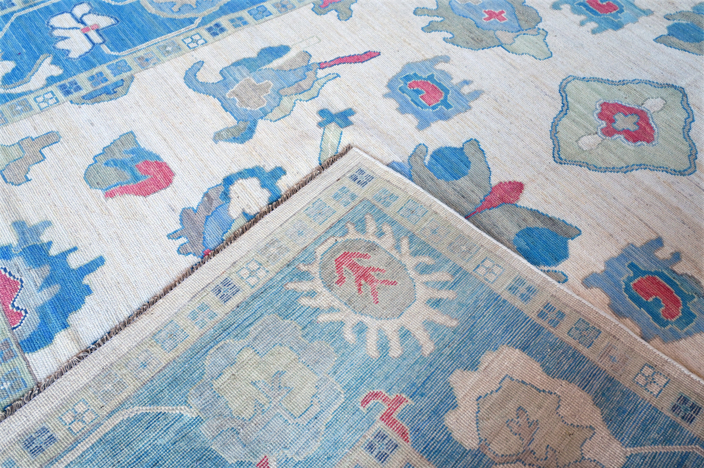 Hand Spun Wool Hand Knotted Loose Laid Carpet Blue 14 X 10 FT