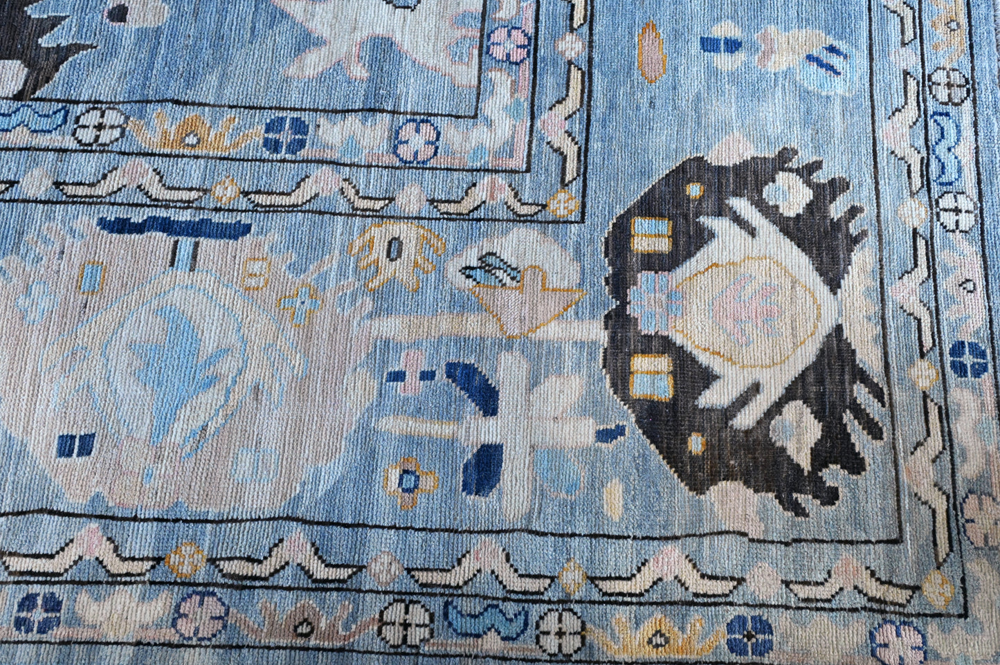 Hand Spun Wool Hand Knotted Loose Laid Carpet Blue 15 X 12 FT