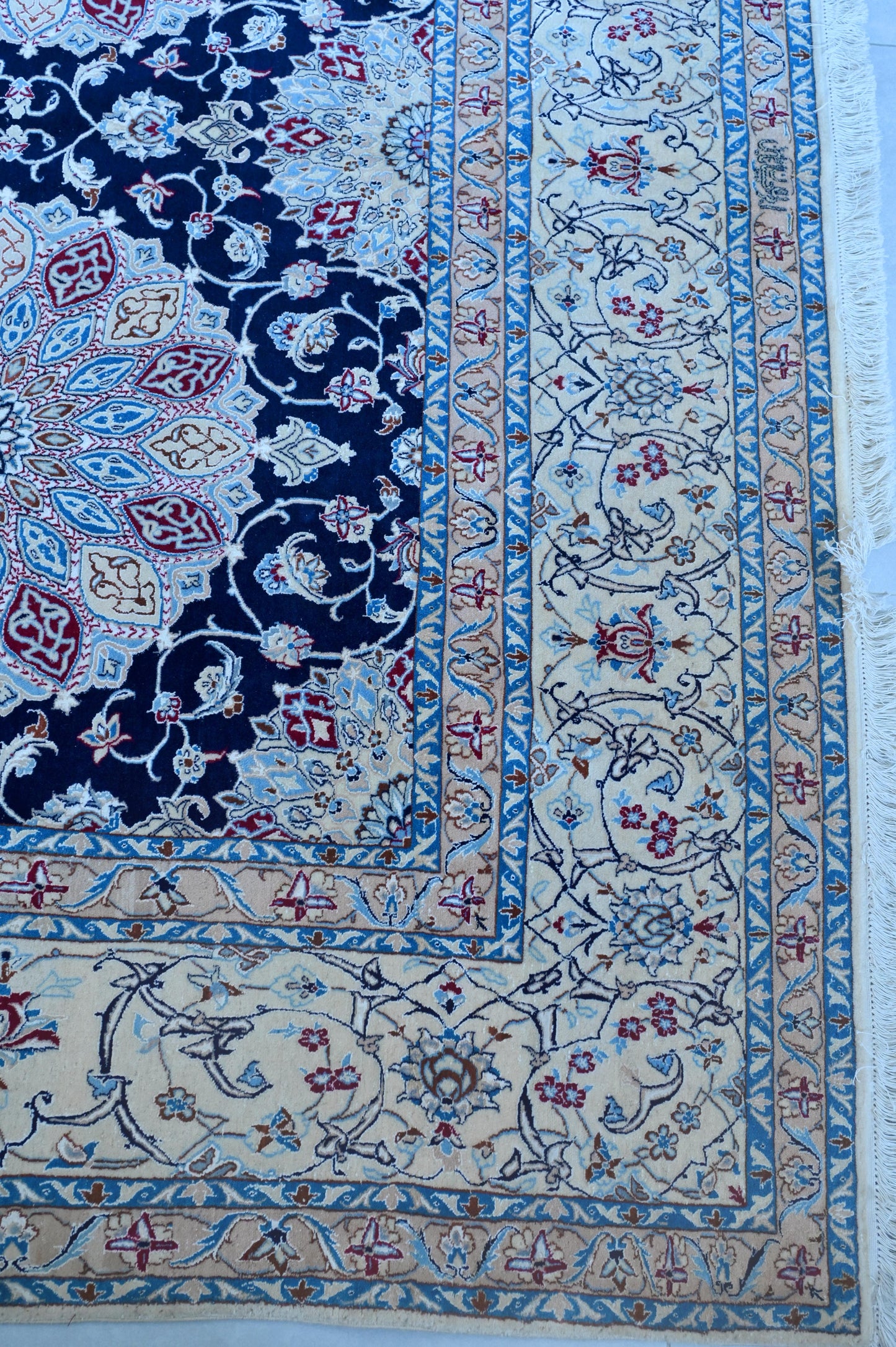 Nein Wool and Silk Made From Kurk Wool Blue/Cream Habibiyan 10 X 7 FT