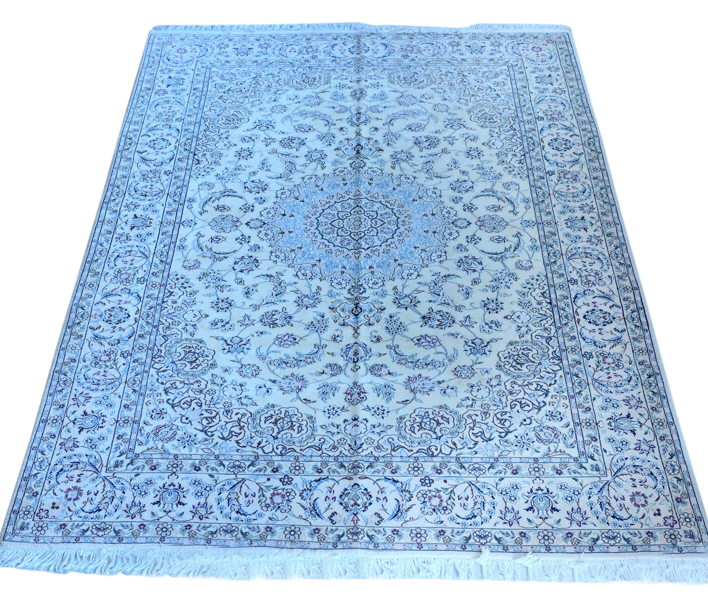 Nein Wool and Silk Made from Kurk Wool Fine Hand Knotted Cream/blue 10 X 7 FT