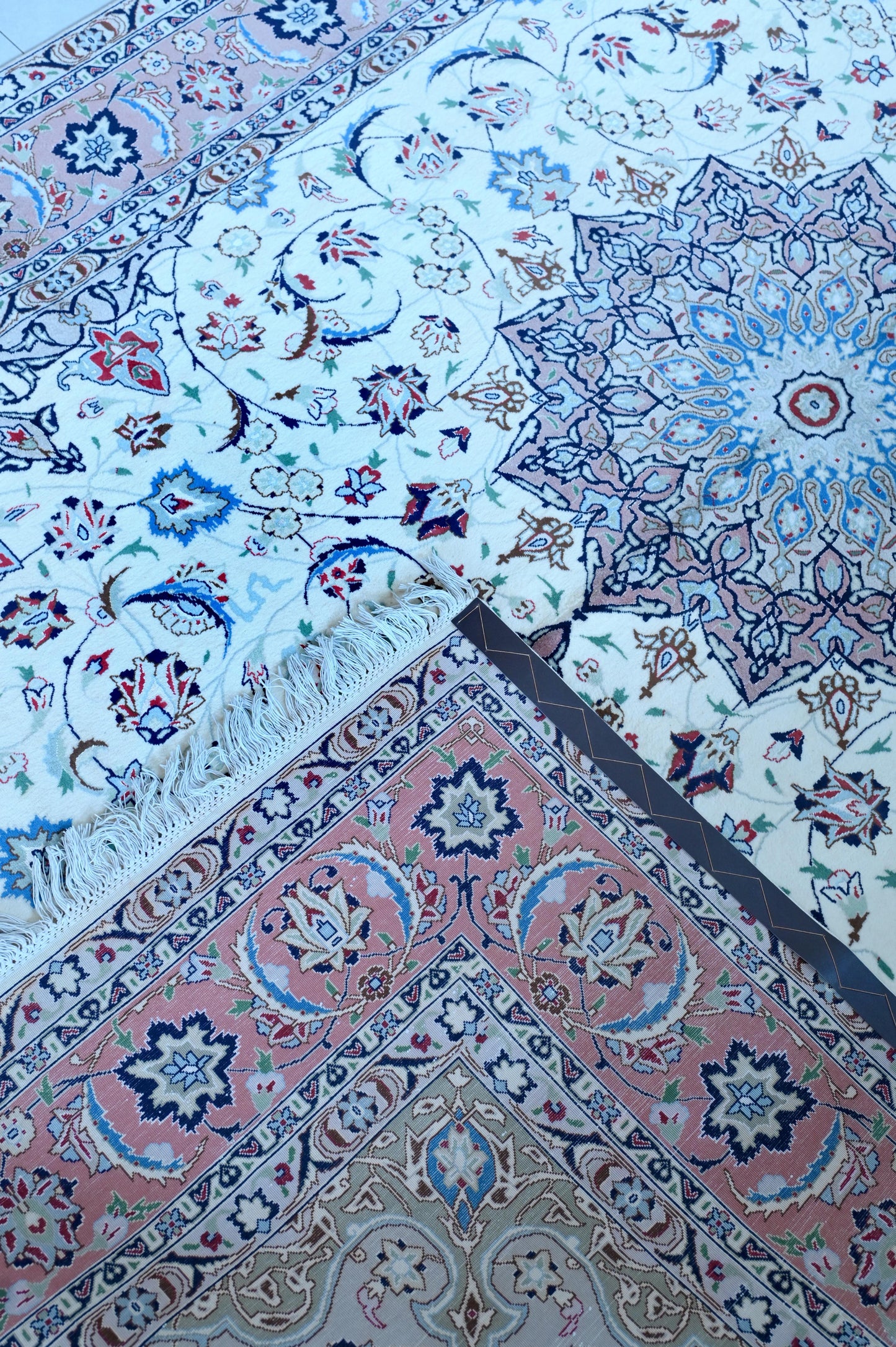 Ispahan Wool and Silk Cream/Brown Fine Hand Knotted 10 X 7 FT