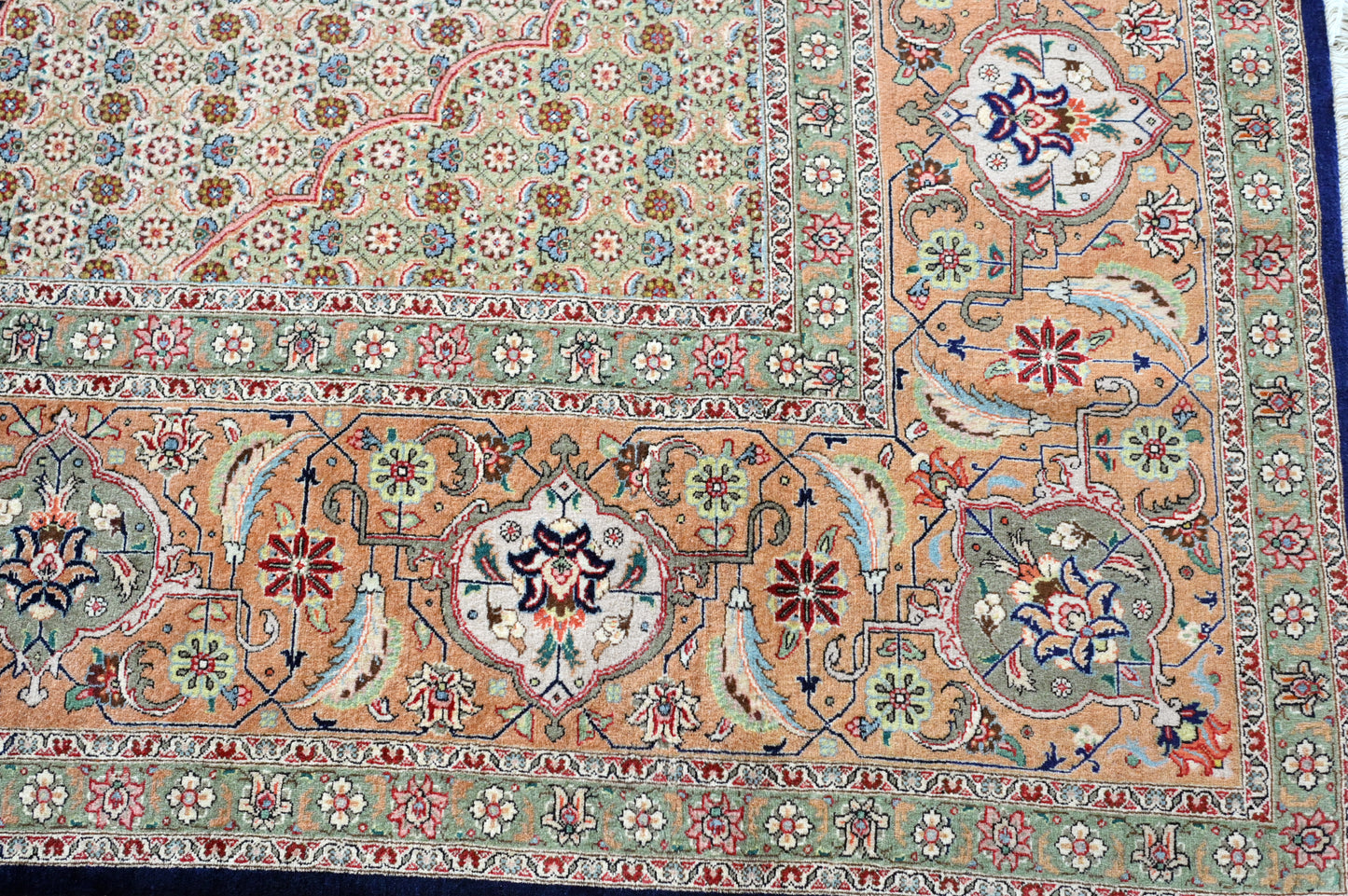 Mahi Tabriz, wool and silk ,black and orange 13 X 10 FT