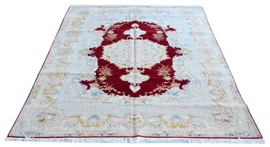 Tabriz wool and silk, red/beige, fine hand knotted 10 X 7 FT