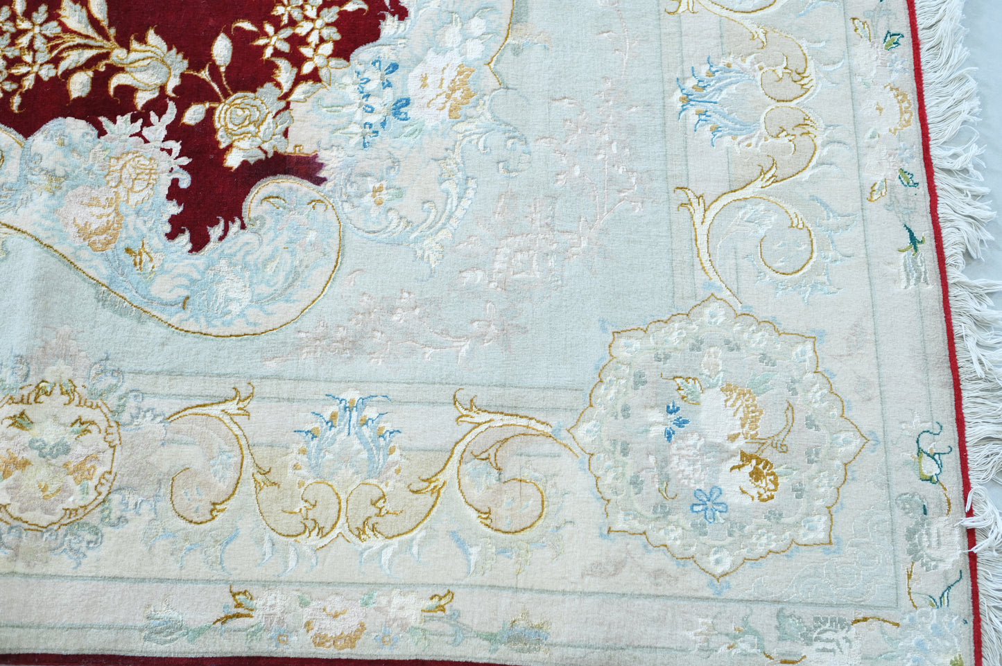 Tabriz wool and silk, red/beige, fine hand knotted 10 X 7 FT