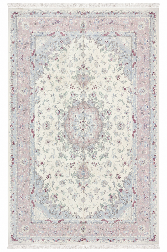 Tabriz Wool and Silk Cream Pink Fine Hand Knotted 11 X 8 FT
