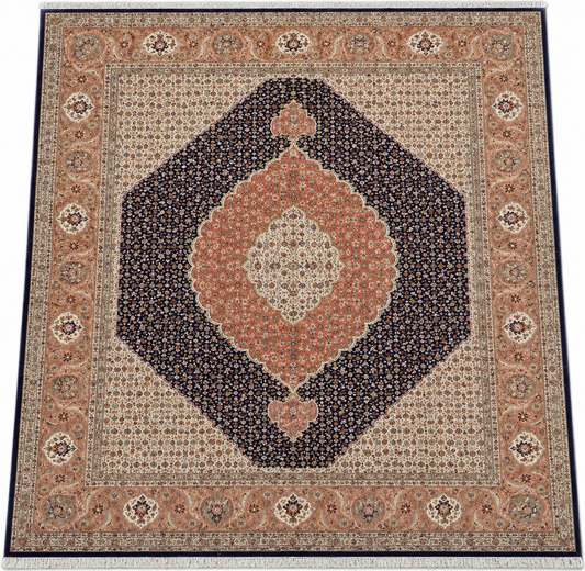 Tabriz Mahi Wool and Silk Maroon and Black Fine Hand Knotted 11 X 8 FT
