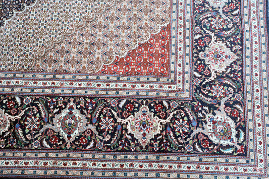 Mahi Tabriz Wool and Silk Black/Beige 13 X 10 FT