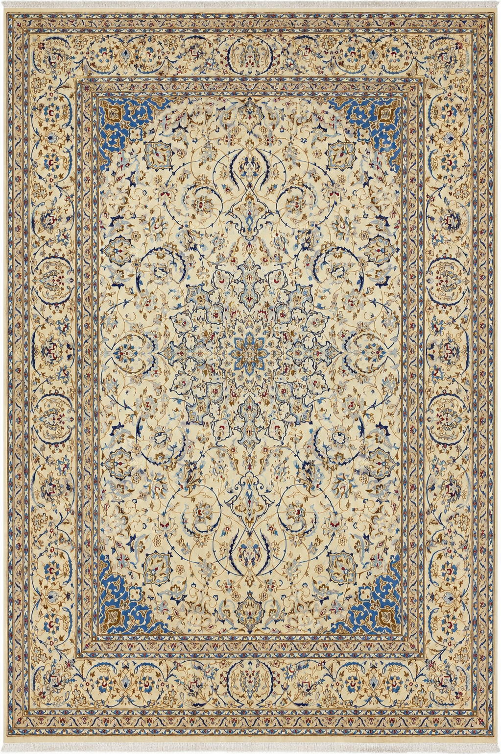 Nein Baby Lambs Wool Silk Fine Hand Knotted Cream/Blue 13 X 10 FT