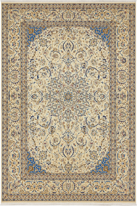 Nein Baby Lambs Wool Silk Fine Hand Knotted Cream/Blue 13 X 10 FT