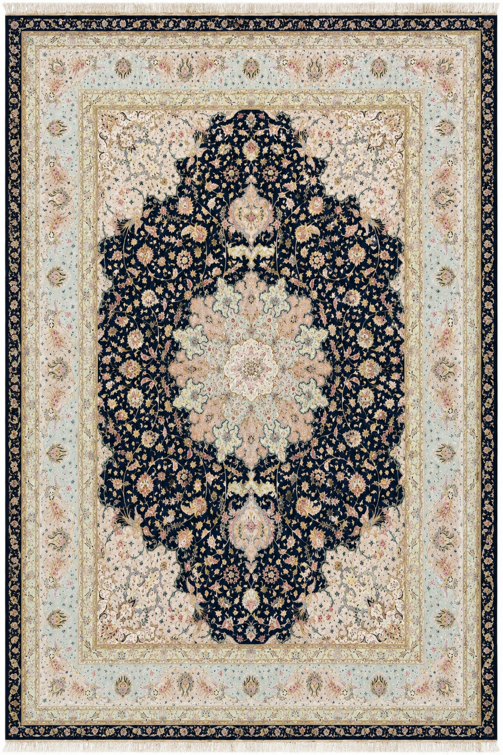Tabriz Royal Wool and Silk on Silk Base Black With Pastels 13 X 10 FT