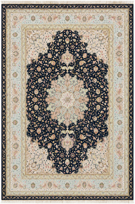 Tabriz Royal Wool and Silk on Silk Base Black With Pastels 13 X 10 FT