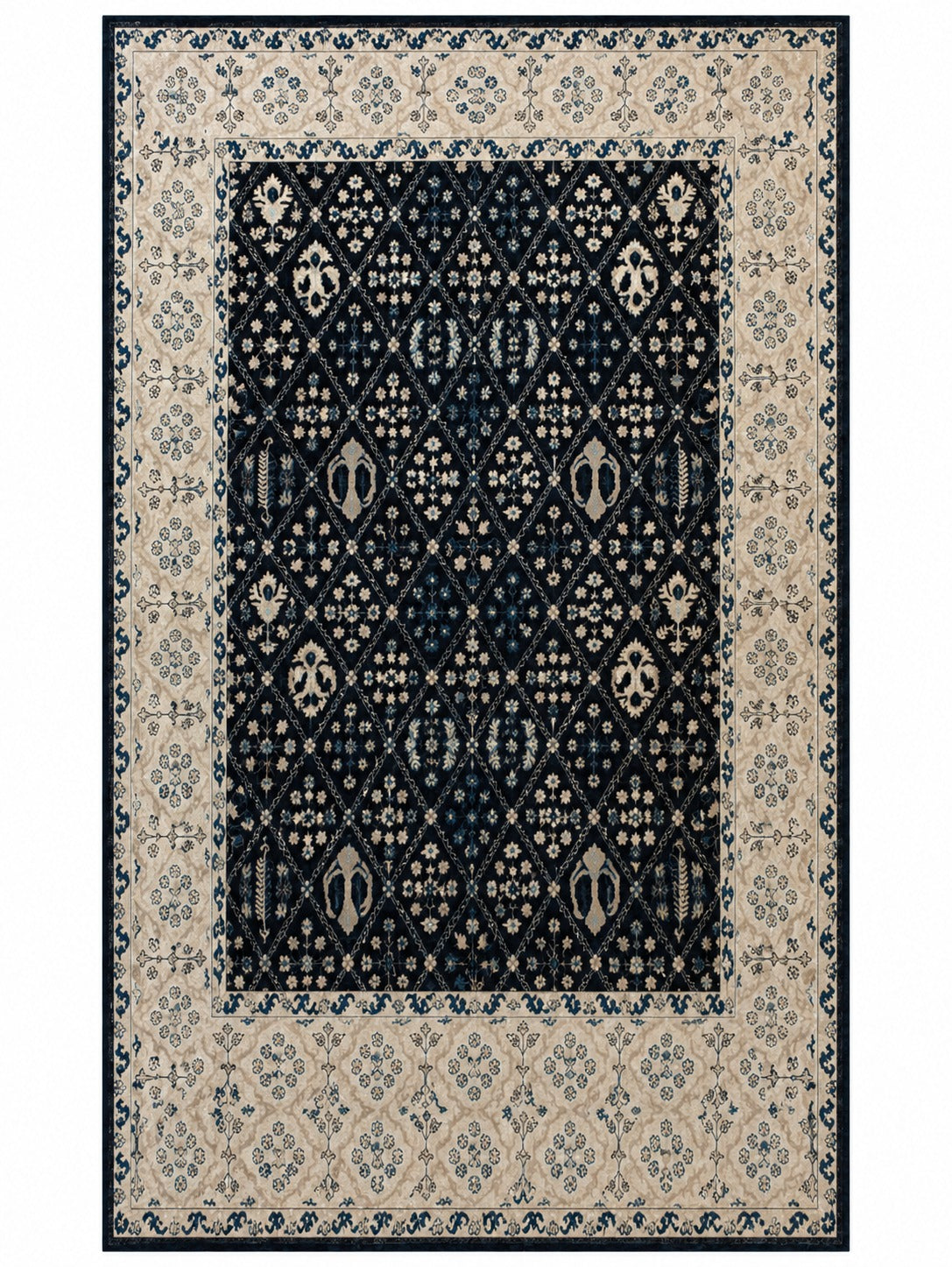 Black/Beige Hand Knotted Woolen Carpet