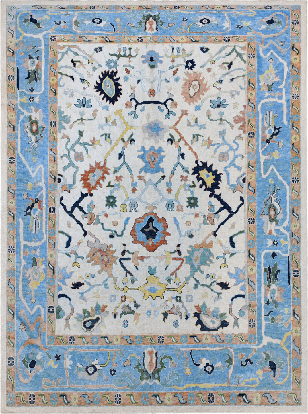 Hand Spun Wool Hand Knotted Loose Laid Carpet Blue/White