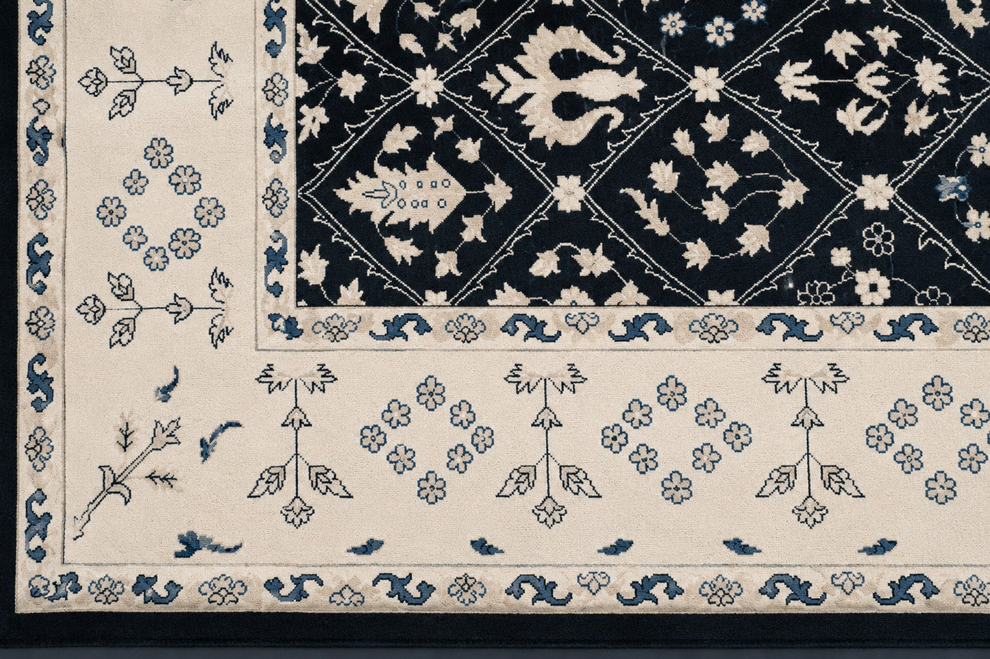Black/Beige Hand Knotted Woolen Carpet