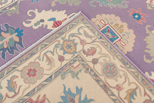 Purple/Lailac, Hand Spun Wool, Hand Knotted Loose Laid Carpet 10 x 8 FT