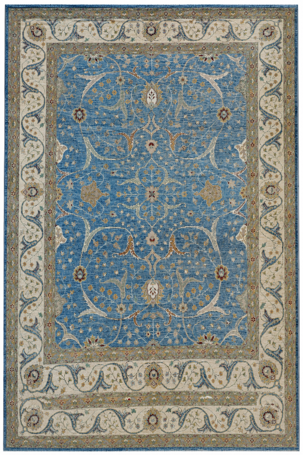 Blue/Beige Hand Knotted Woolen Carpet