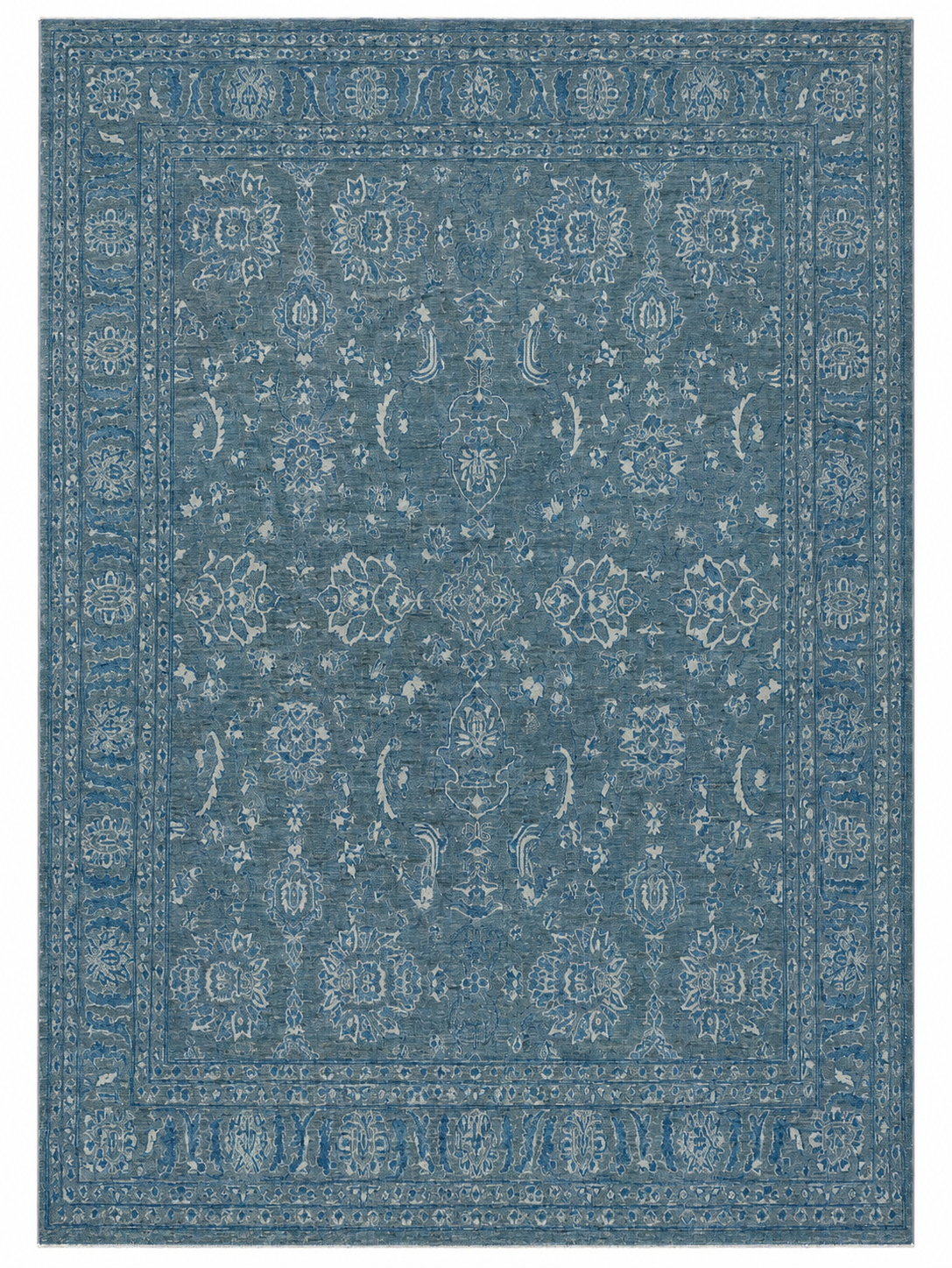 Grey, Hand Knotted Woolen Carpet 10 X 7 FT