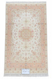 Tabriz Wool and Silk Cream Pink Fine Hand Knotted