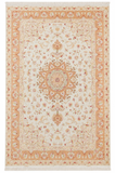 Tabriz Royal Wool and Silk on Silk Base Cream/Peach Fine Hand Knotted