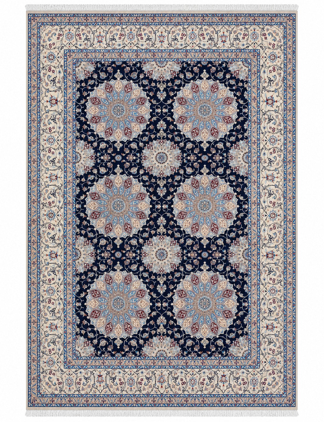 Nein Wool and Silk Made From Kurk Wool Blue/Cream Habibiyan