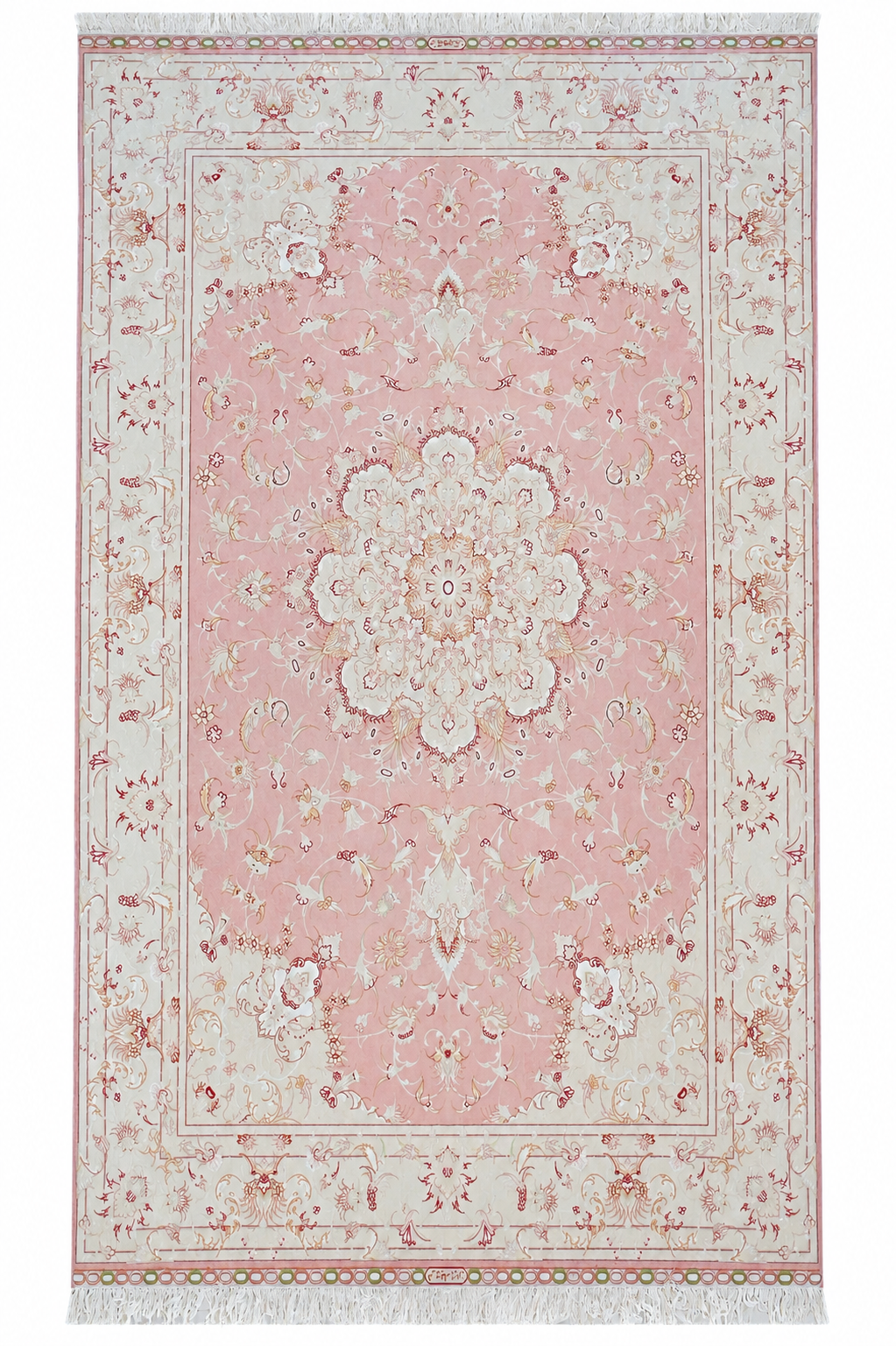 Tabriz Wool and Silk Pink/Cream Fine Hand Knotted