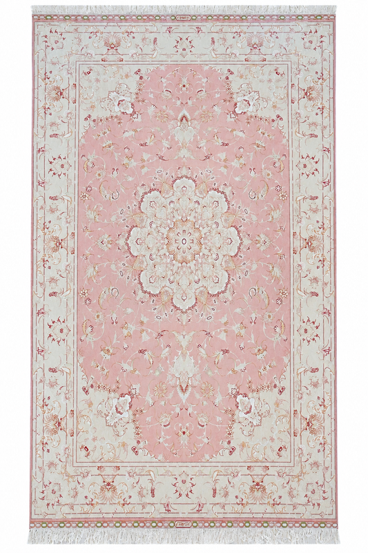 Tabriz Wool and Silk Pink/Cream Fine Hand Knotted