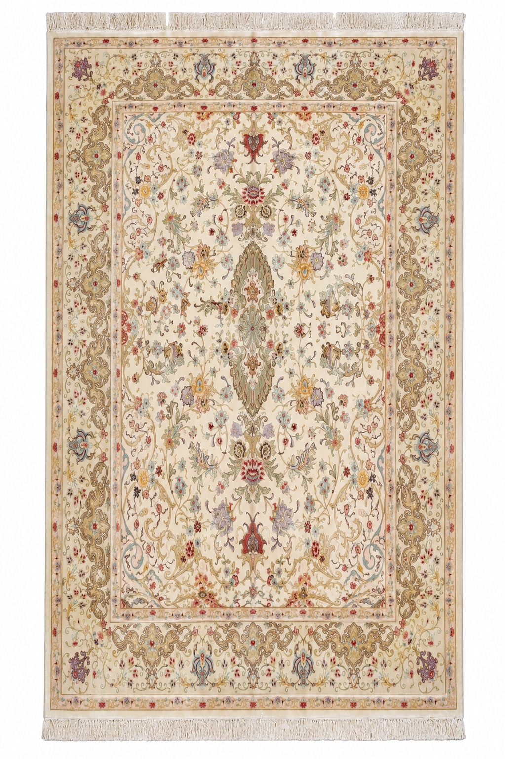 Tabriz Royal Wool and Silk on Silk Base Gold Beige Fine Hand Knotted