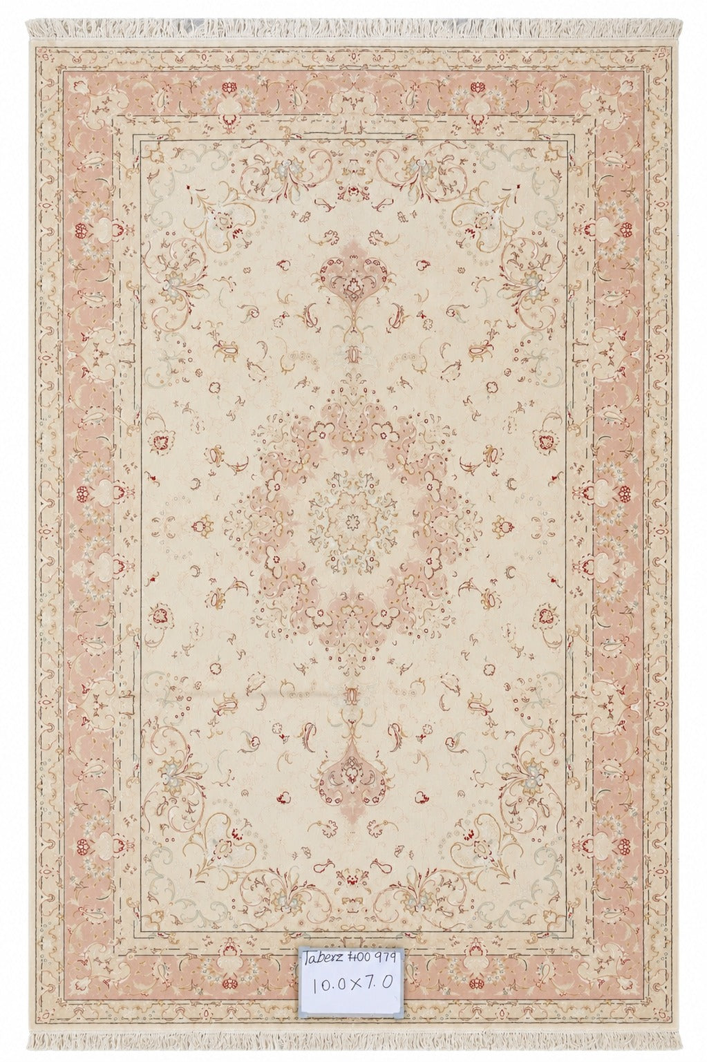 Tabriz Wool and Silk Cream/ Peach Fine Hand Knotted