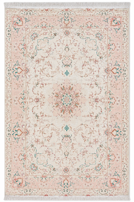 Tabriz Royal Wool and Silk on Silk Base Gold/Beige Fine Hand Knotted 10 X 7 FT