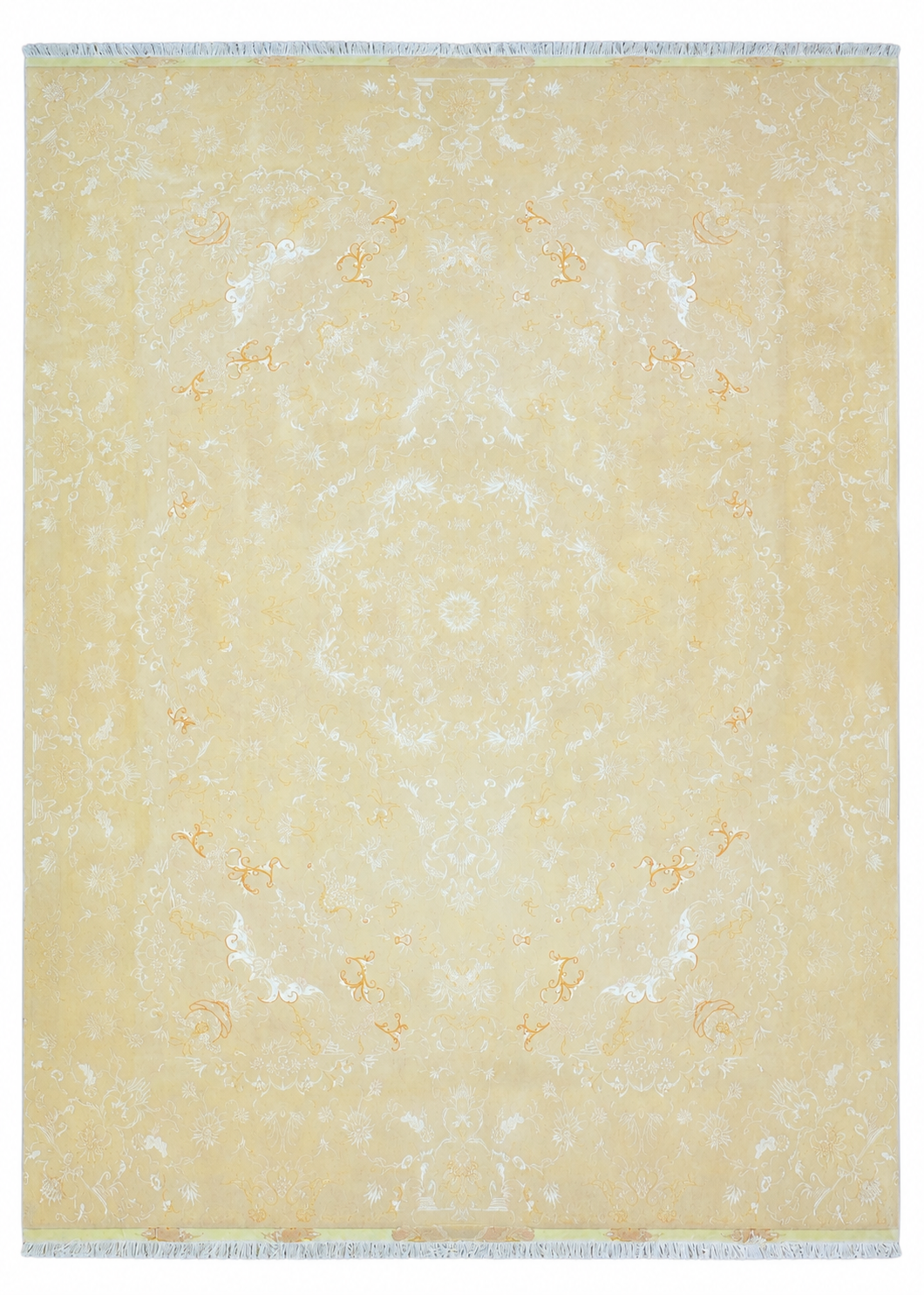 Tabriz Wool and Silk Gold Self Tone Fine Hand Knotted 12 X 8 FT