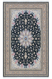 Tabriz Wool and Silk Black /Beige Fine Hand Knotted 11 by 8 FT