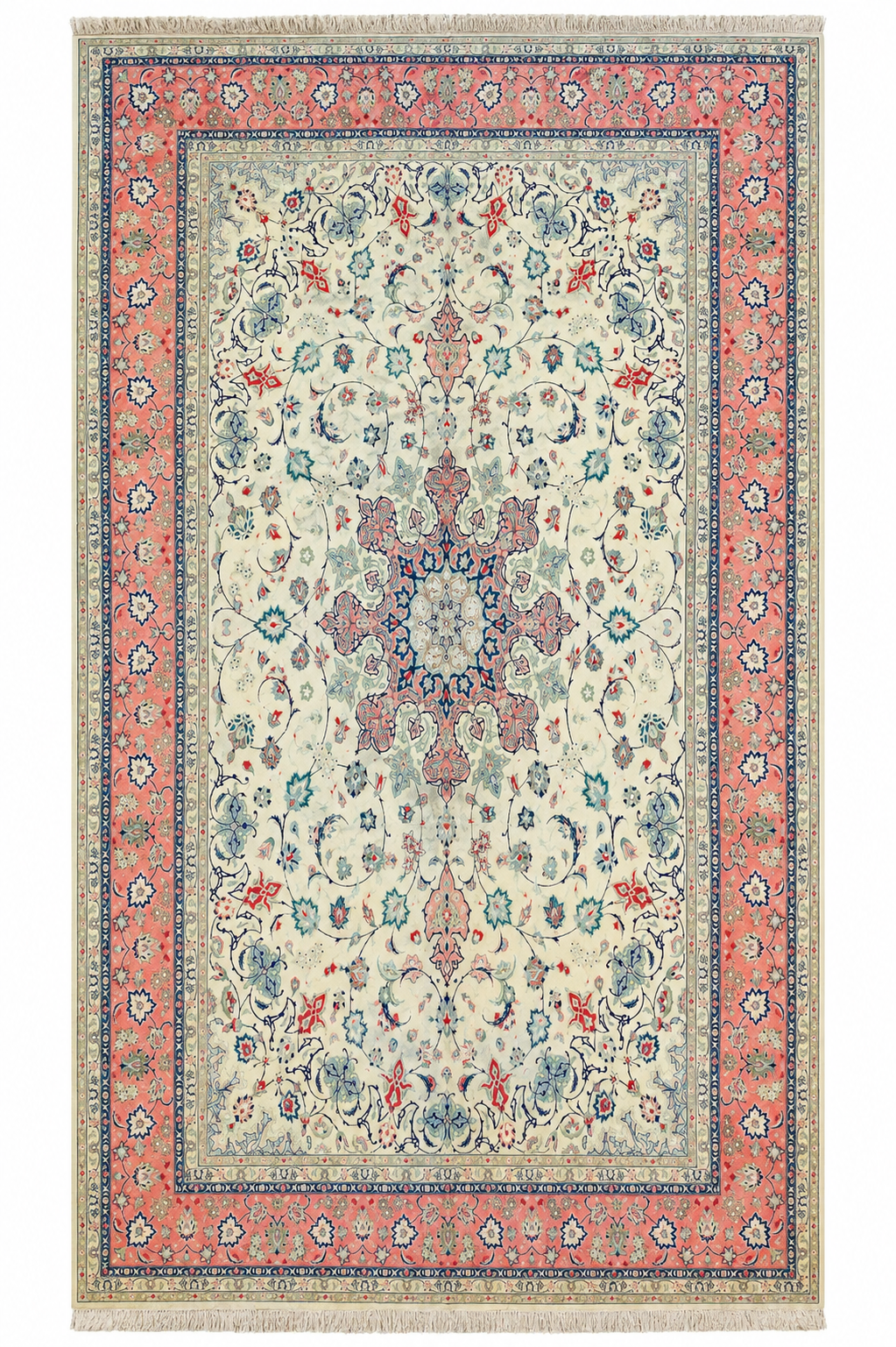 Tabriz Wool and Silk Yellow/Peach Fine Hand Knotted