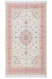 Tabriz Wool and Silk Cream Pink Fine Hand Knotted 10 X 7 FT