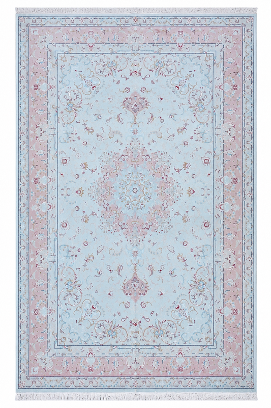 Tabriz Wool and Silk Cream Pink Fine Hand Knotted 10 X 7 FT