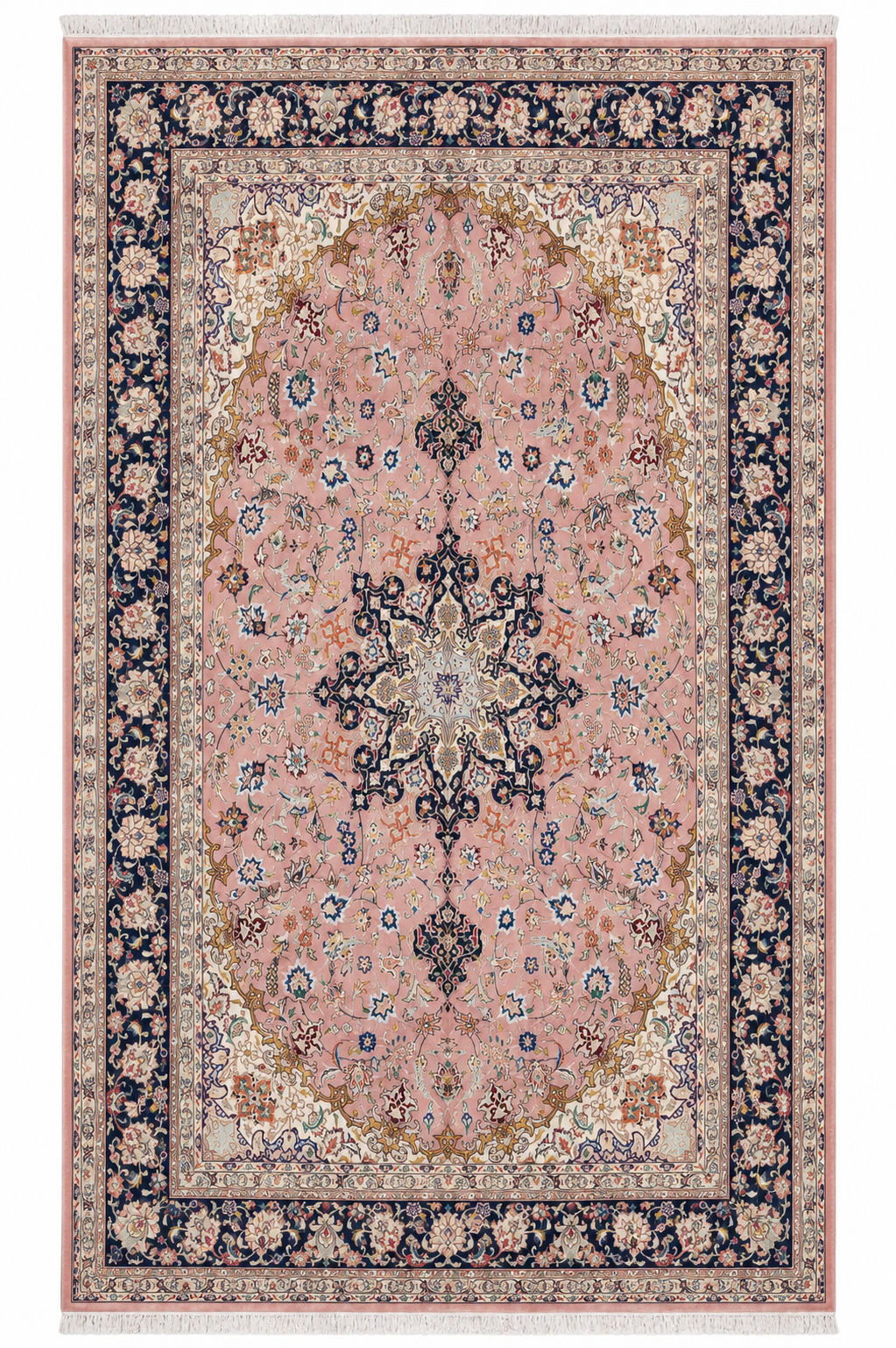 Tabriz Wool and Silk Pink/Beige Fine Hand Knotted 11 X 8 FT